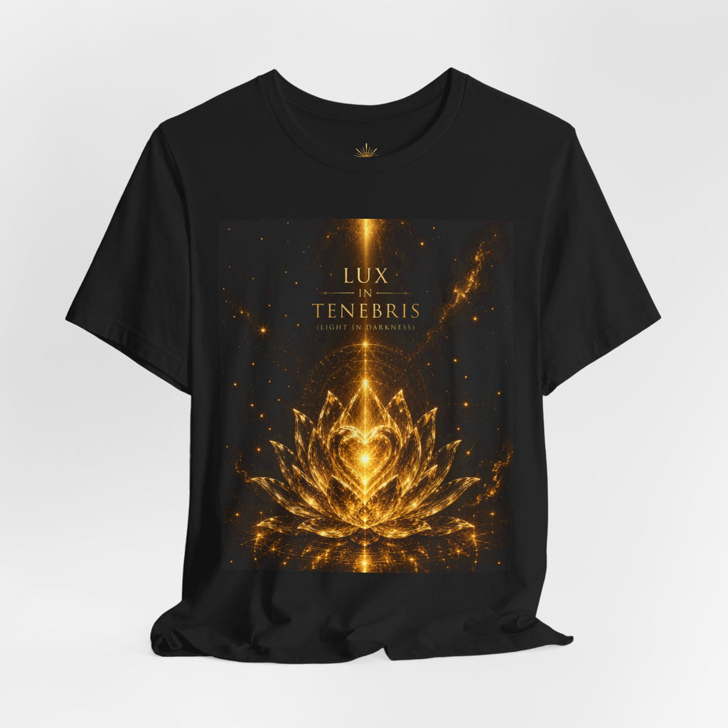 Golden Lotus Tee — "Lux in Tenebris" Spiritual Graphic T-Shirt