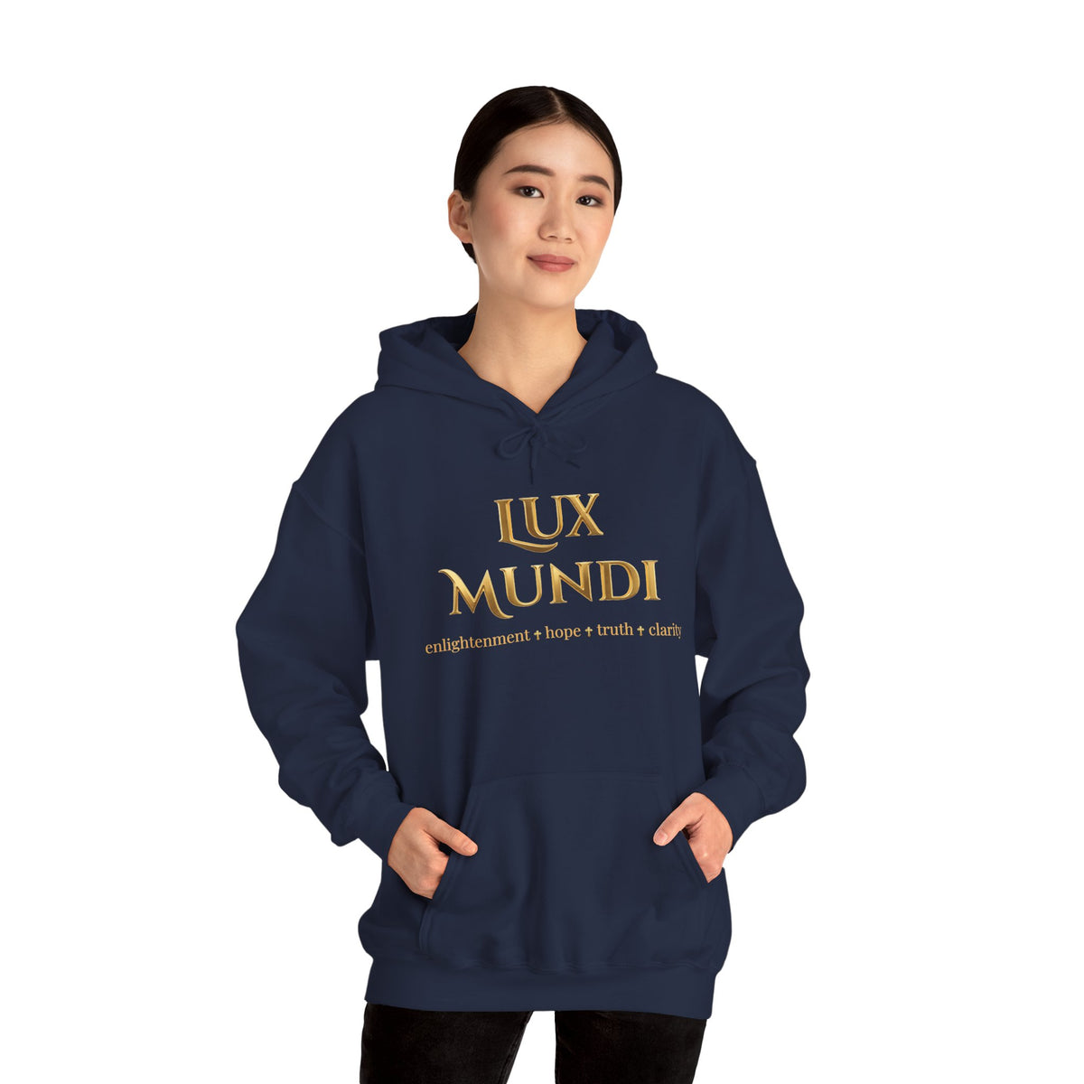 Lux Mundi Hoodie — Gold Latin Motto 'enlightenment_hope_truth_charity'