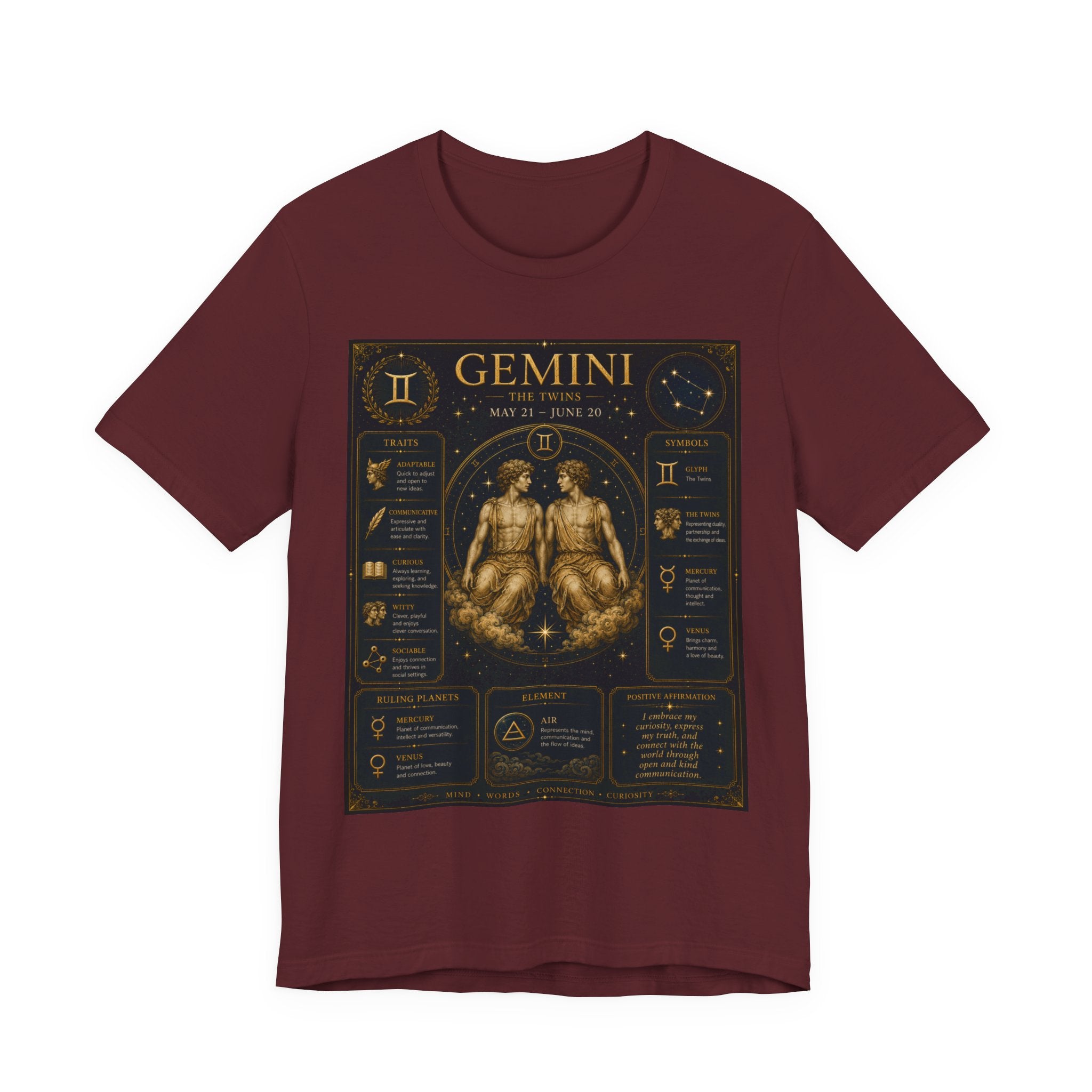 Gemini Zodiac Tee — Vintage Astrology Horoscope Shirt (May 21–June 20)
