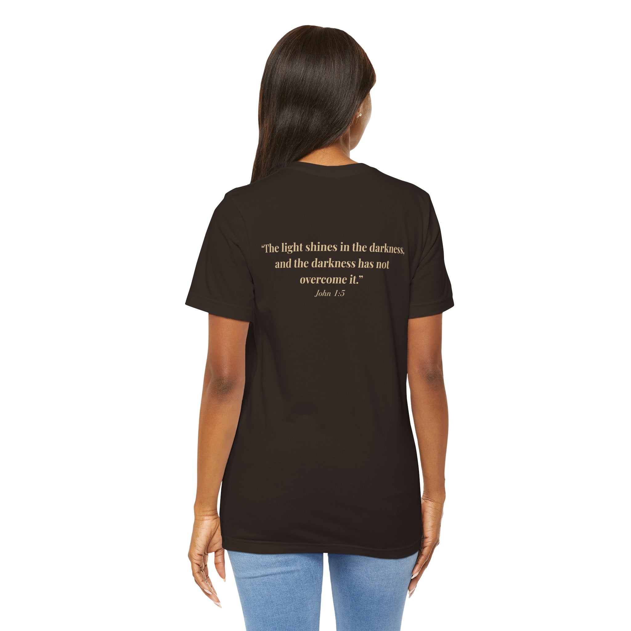Lux Mundi Floral Tee — "The light shines in the darkness" Inspirational Christian T‑Shirt