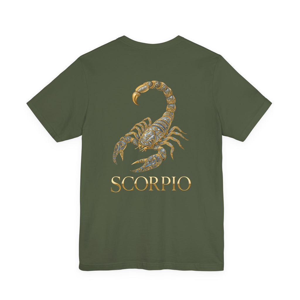 Gold Scorpio Scorpion T-Shirt | Zodiac "Love in Motion" Script