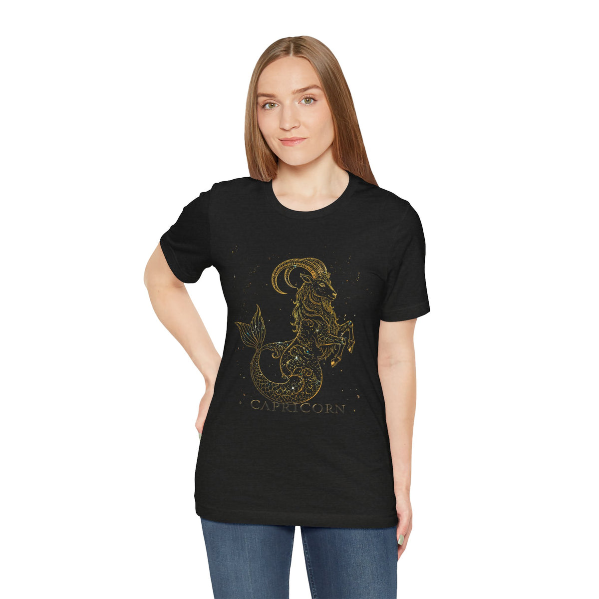 Capricorn Zodiac Tee — Gold Mythic Sea-Goat Astrology Shirt