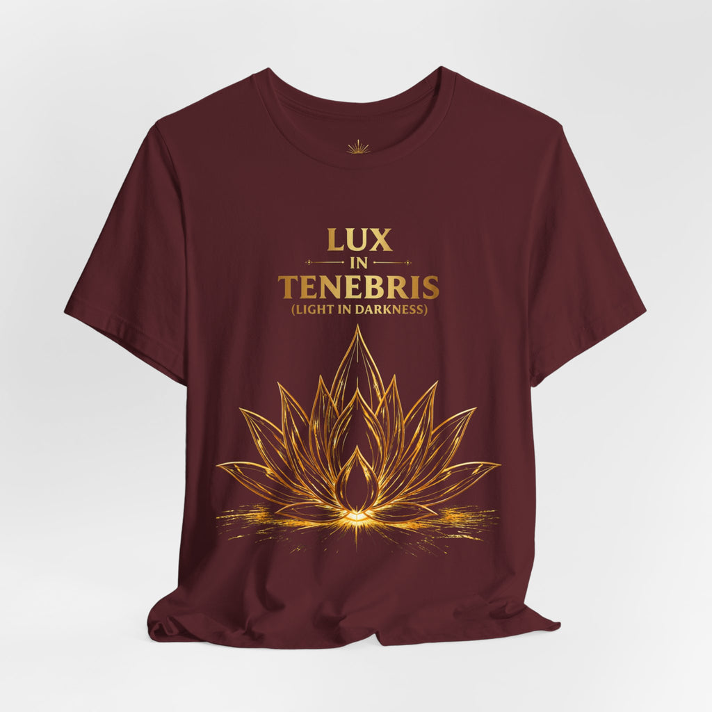 Lux in Tenebris Tee — Golden Lotus 'Light in Darkness' Graphic T‑Shirt