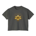 Women's Boxy Tee — Gold Lotus Christian Graphic Tee (John 1:5)